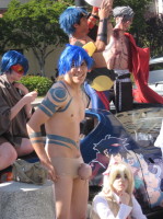 Character from Gurren Lagan anime with blue body paint