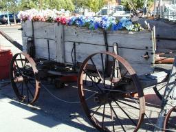 Large wooden cart trimmed with flowers