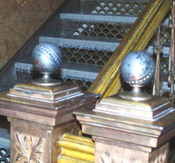 closeup of stairway bannister