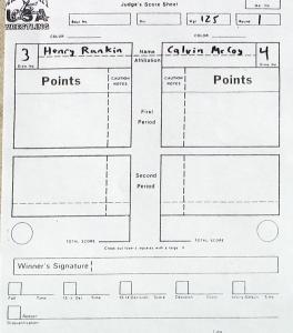 Bout sheet before match