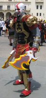 warrior with flame sword and white face