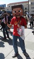 Man wearing “8-bit video game” character mask