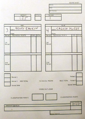 Bout sheet before match