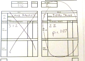 pin written on bout sheet